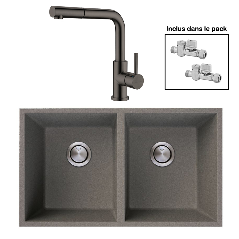 Pack : BRADANIT 3636 U GRIS + AVISIO DOUCHETTE BLACK ECO90
