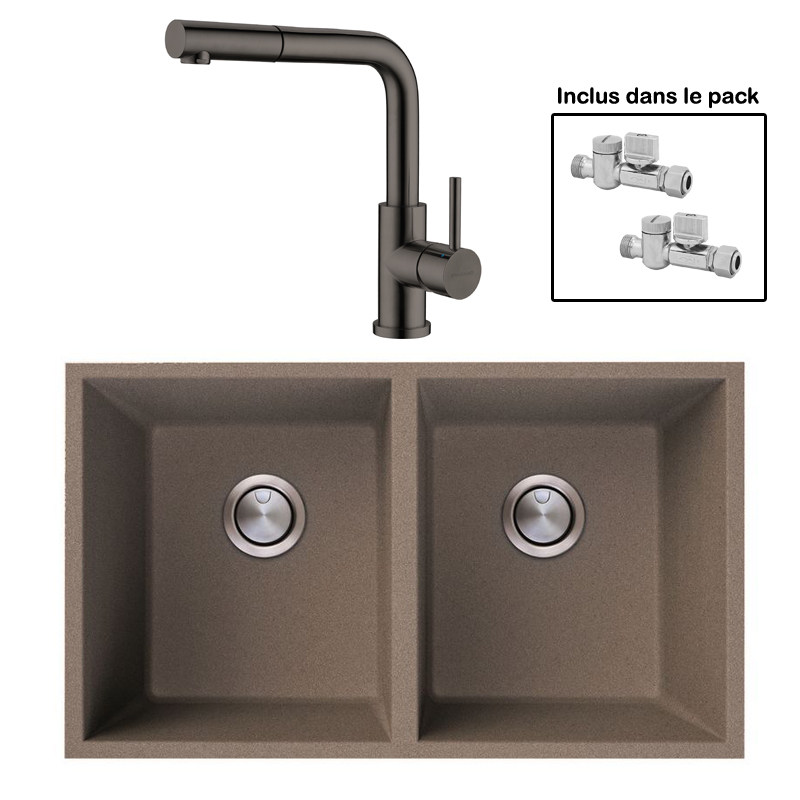Pack : BRADANIT 3636 U MOKA + AVISIO DOUCHETTE BLACK ECO90