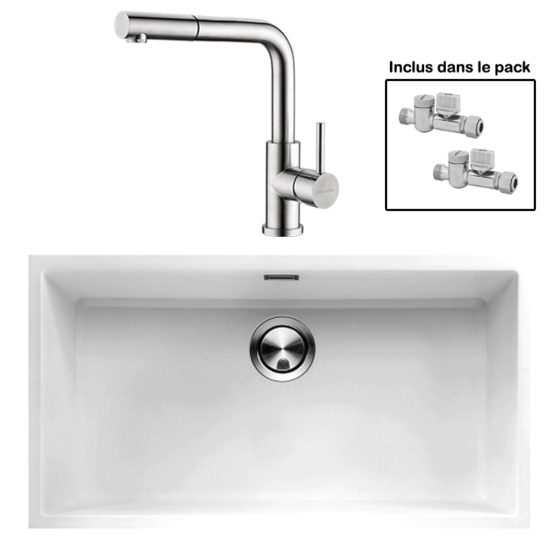 Pack : BRADANIT 73 U BLANC + AVISIO DOUCHETTE INOX ECO45