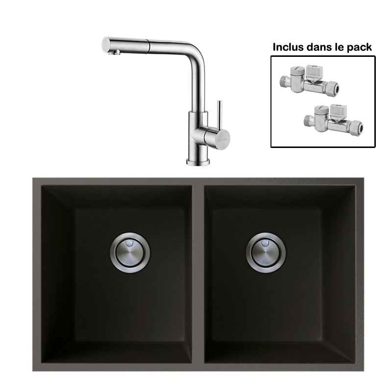 Pack : BRADANIT 3636 U NOIR + AVISIO DOUCHETTE 90 INOX